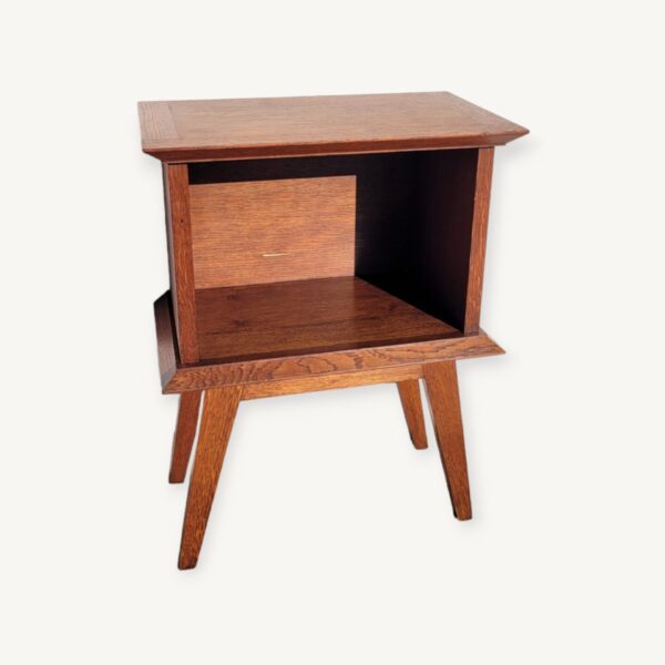 Table de chevet vintage en chêne & pieds compas 07