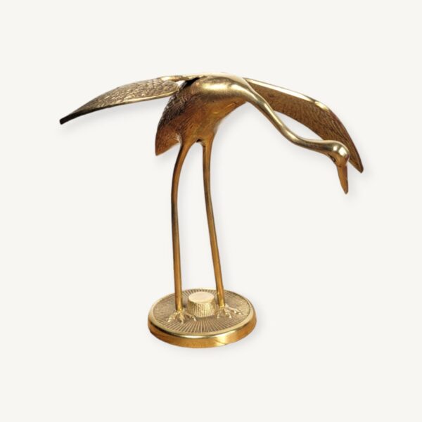 Statuette de grand échassier en laiton héron aigrette 06