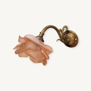 Lampe d'applique ancienne rose et laiton doré 07