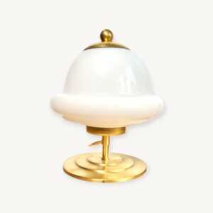 Lampe globe soucoupe opaline et laiton 06
