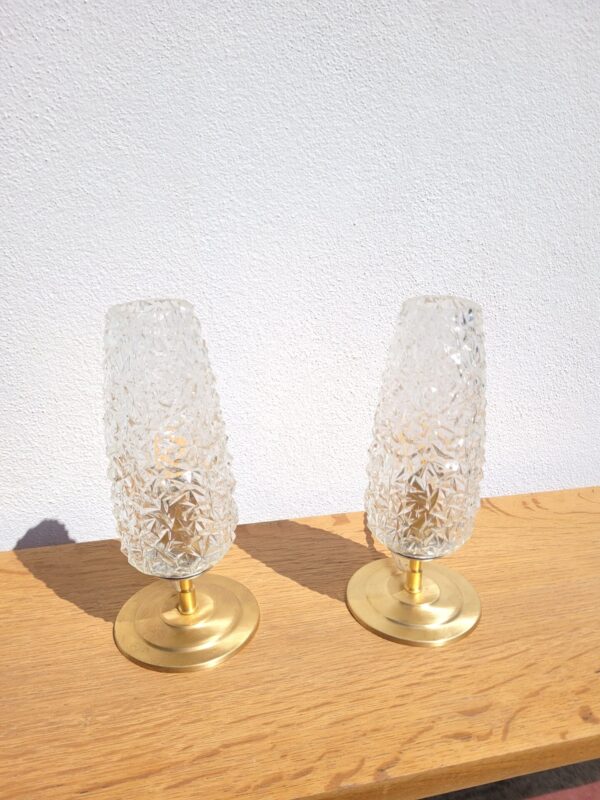 Paire de lampes vintages tulipe diamant et laiton 01