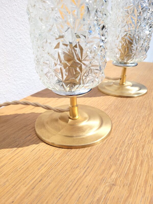 Paire de lampes vintages tulipe diamant et laiton 04