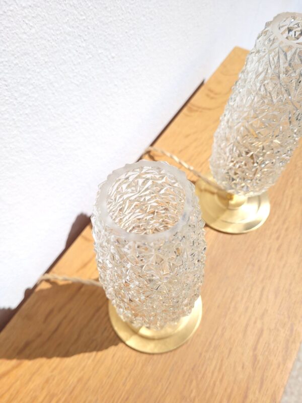 Paire de lampes vintages tulipe diamant et laiton 05