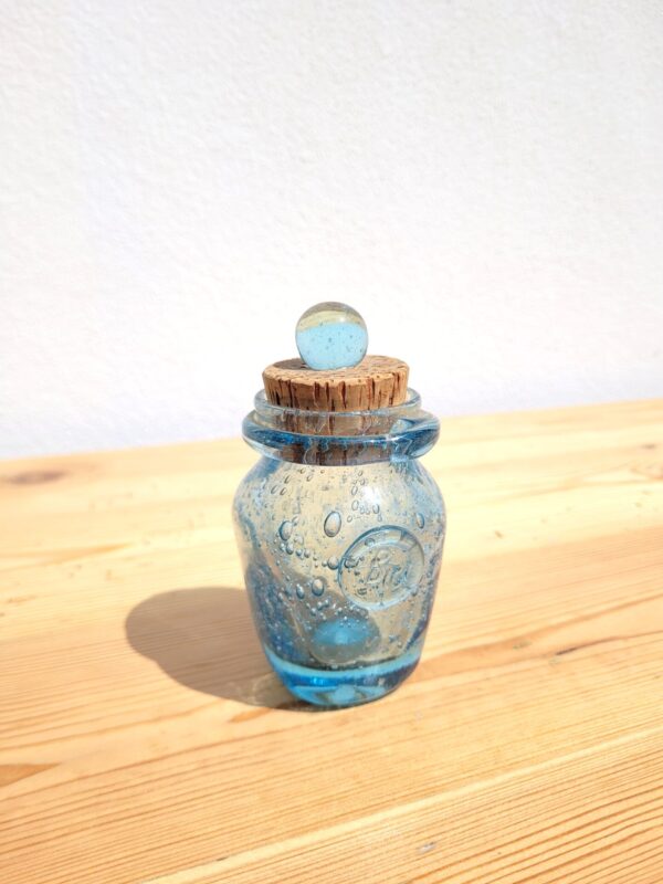 Petit pot Biot en verre bulle bleu 01