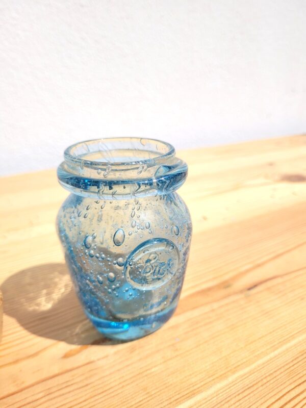 Petit pot Biot en verre bulle bleu 04