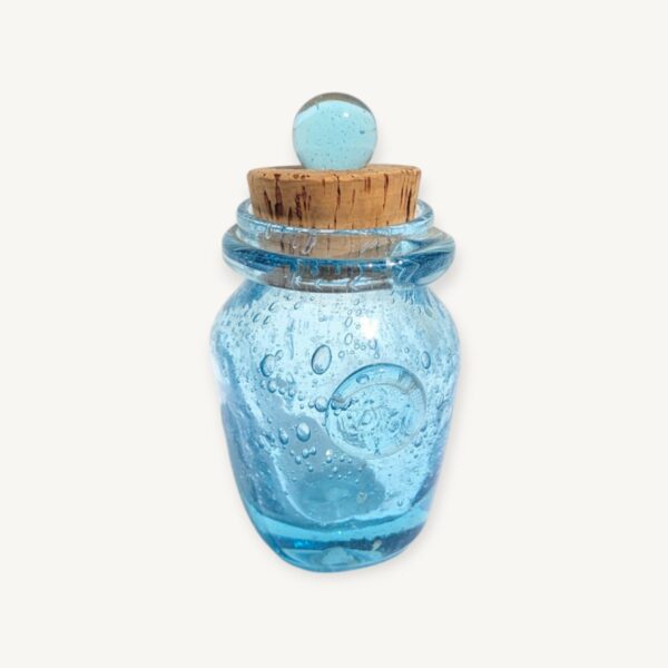 Petit pot Biot en verre bulle bleu 05