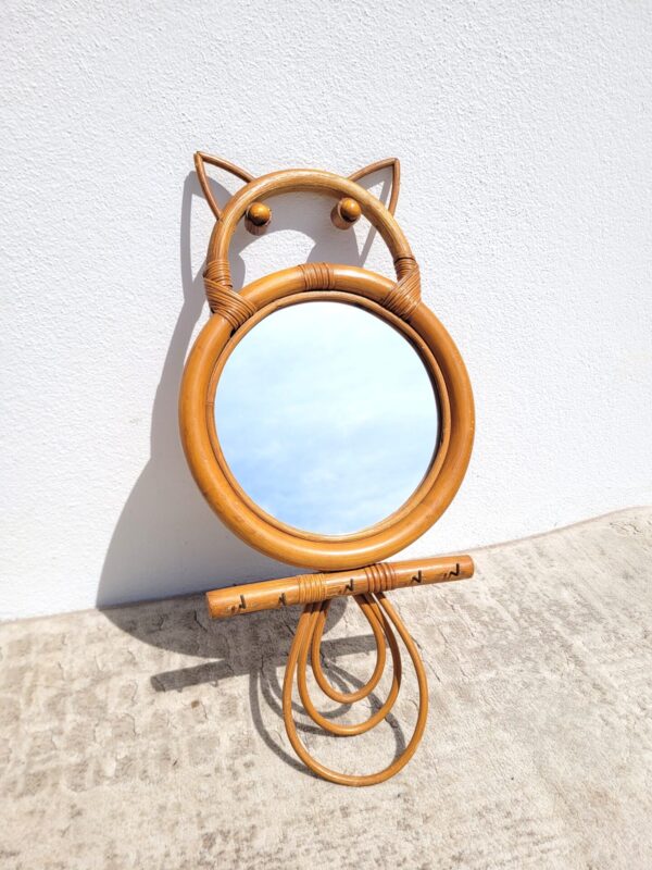 Miroir chouette en rotin vintage 01