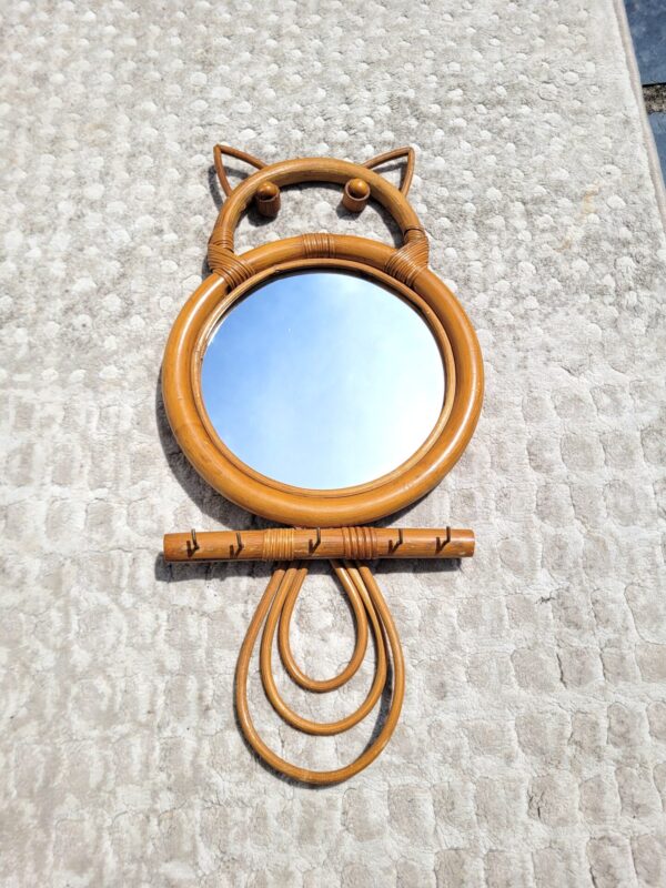 Miroir chouette en rotin vintage 03