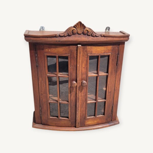 Petite vitrine ancienne en bois avec fronton 07