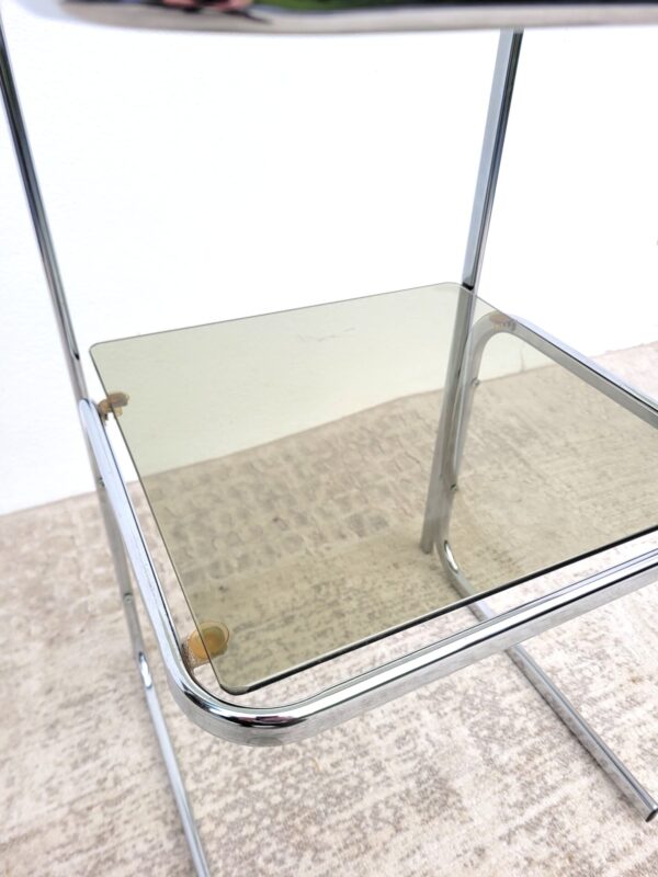 Sellette étagère ou bout de canapé chromé et verre fumé 1970 006