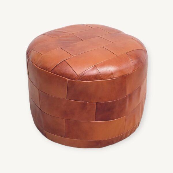 Pouf cuir en patchwork cognac 06