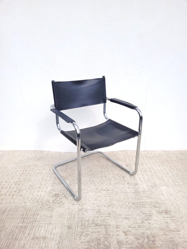 Fauteuil vintage chrome et cuir 01