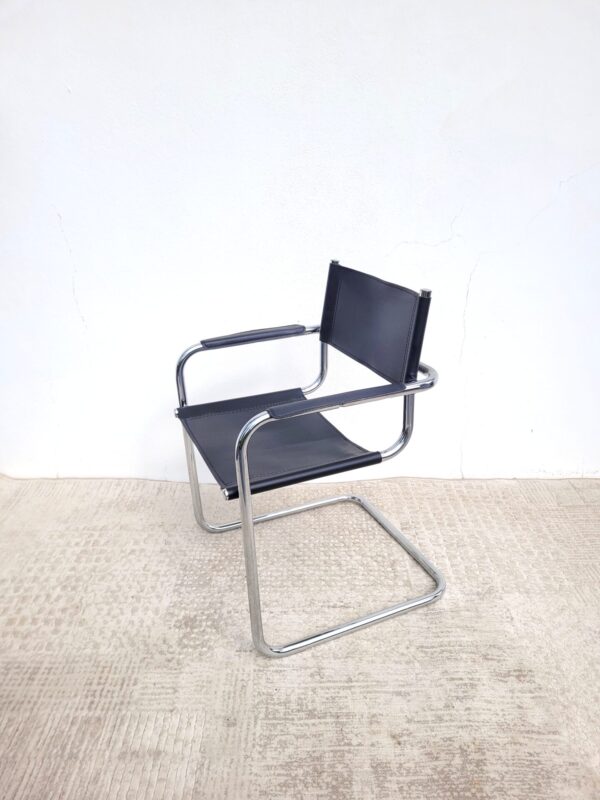 Fauteuil vintage chrome et cuir 02