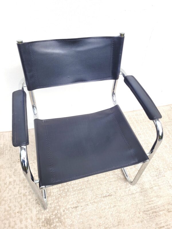 Fauteuil vintage chrome et cuir 04