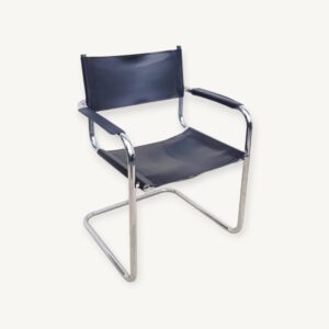 Fauteuil vintage chrome et cuir 06