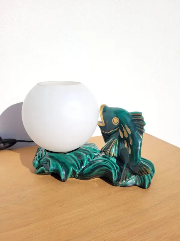 Lampe vintage poisson en céramique 02