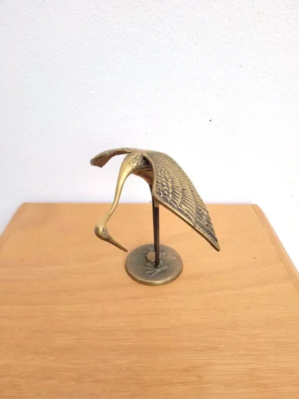 Statuette échassier en laiton héron aigrette 01