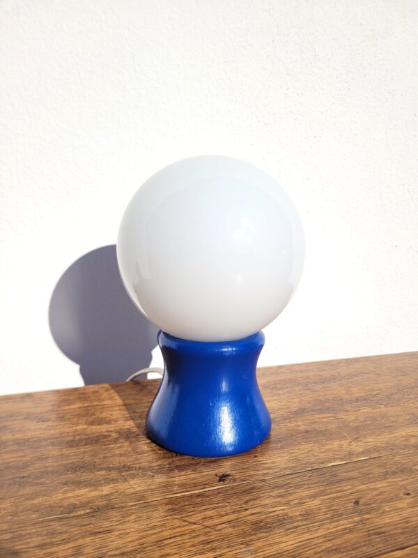 Petite lampe vintage pied diabolo bleu 01