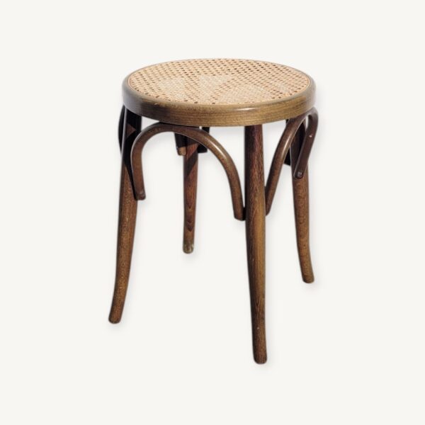 Tabouret bas canné et bois courbé 06