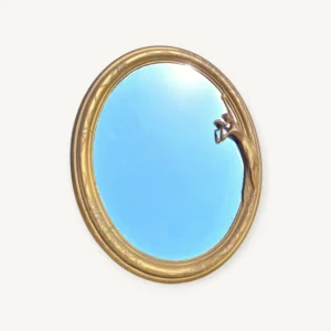Miroir ovale en laiton doré style belle époque 06