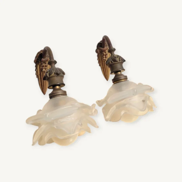Paire de lampes d'applique anciennes dorée 01