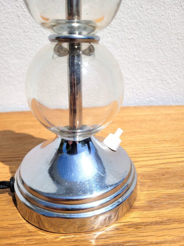 Pied de lampe chrome et boules en verre dlg J Adnet 02