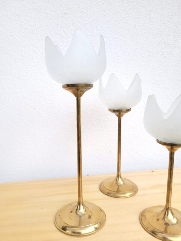 Set de 3 bougeoirs fleurs en laiton doré 03