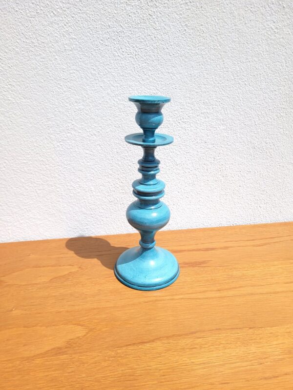 Bougeoir en métal bleue turquoise à balustre 01