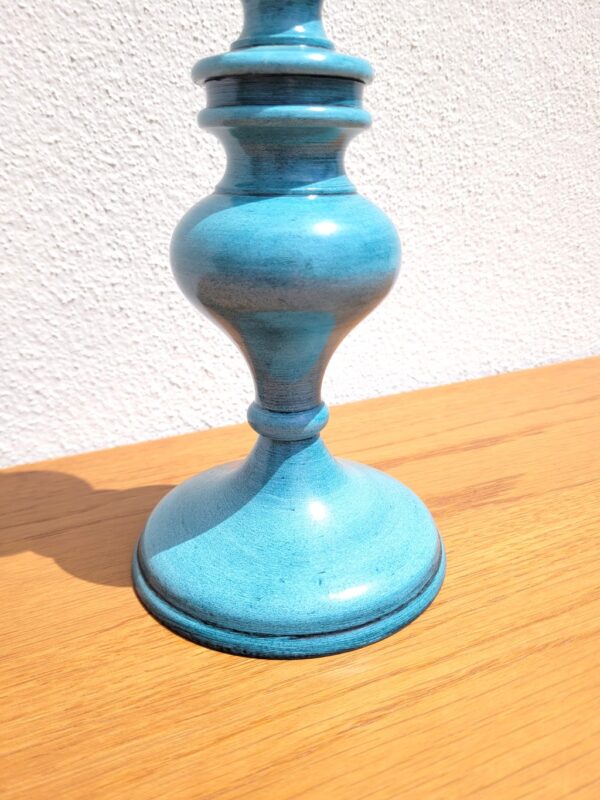 Bougeoir en métal bleue turquoise à balustre 02