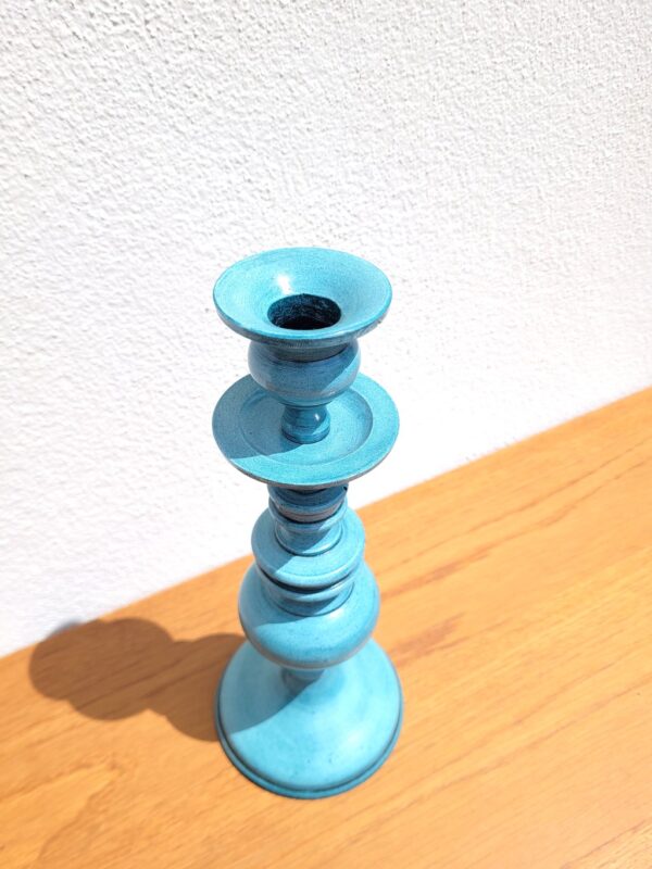 Bougeoir en métal bleue turquoise à balustre 03