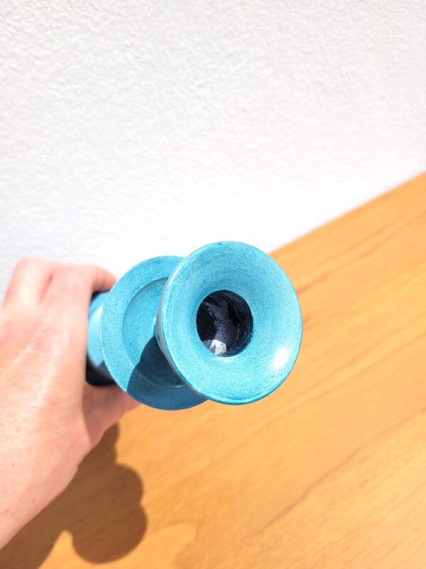 Bougeoir en métal bleue turquoise à balustre 05