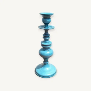 Bougeoir en métal bleue turquoise à balustre 06