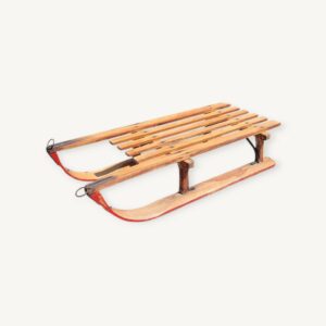 Luge ancienne en bois et patins métal 07