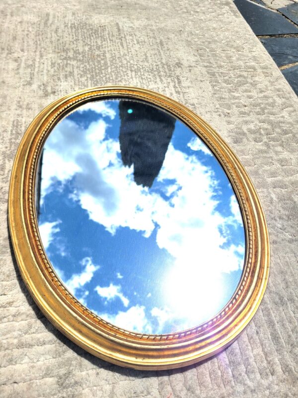 Ancien miroir ovale doré et frise 40x53cm 03