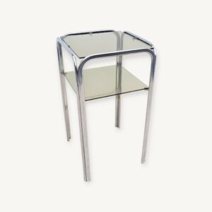 Bout de canapé vintage sellette chrome et verre fumé 70s 06