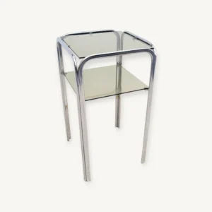 Bout de canapé vintage sellette chrome et verre fumé 70s 06