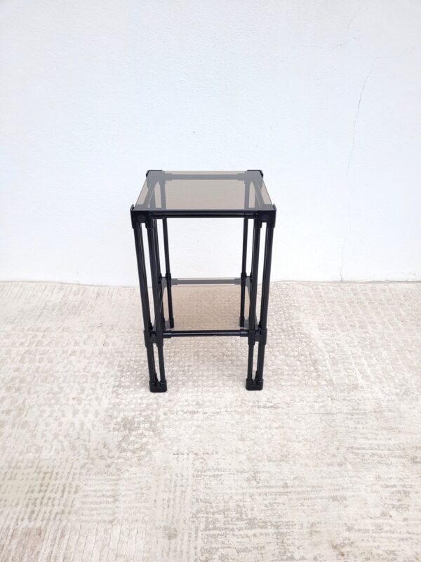 Sellette table d'appoint étagère verre fumé noire 01