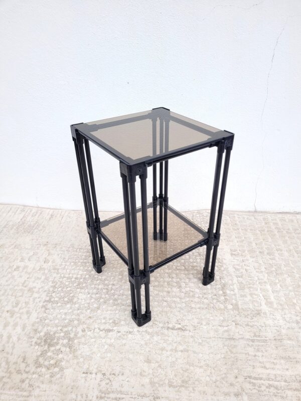 Sellette table d'appoint étagère verre fumé noire 02