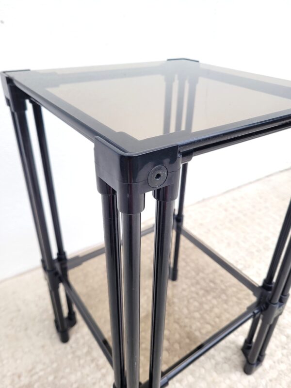 Sellette table d'appoint étagère verre fumé noire 04