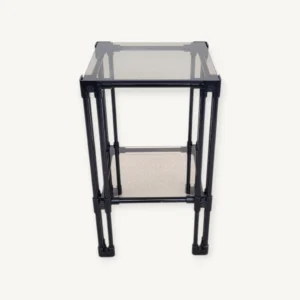 Sellette table d'appoint étagère verre fumé noire 06