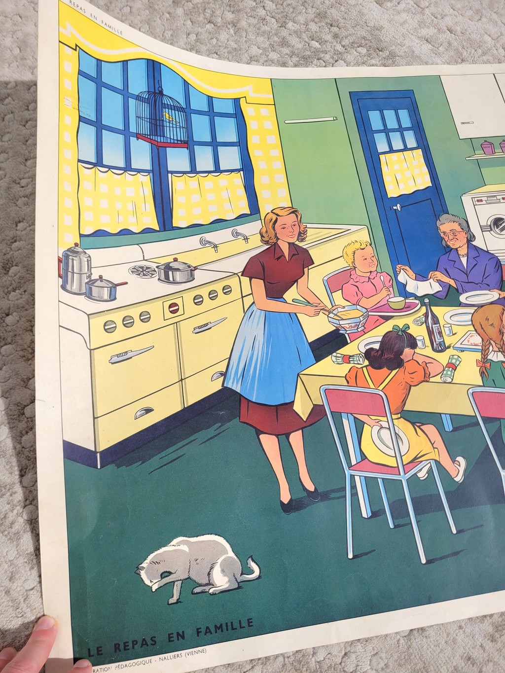 Affiche scolaire vintage le repas en famille 02