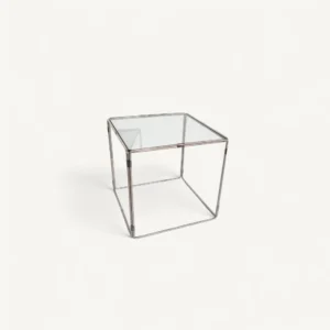 Table basse d'appoint en métal et verre fumé 1970 01