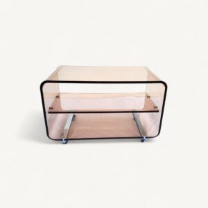 Table basse vintage Michel Dumas pour Roche Bobois en plexiglas fumé 09