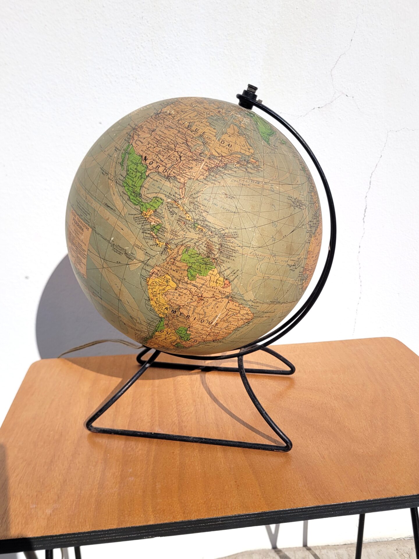 Ancien globe terrestre mappemonde rétro éclairé verre et papier 06