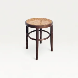 Tabouret bas ancien en cannage et bois courbé 01