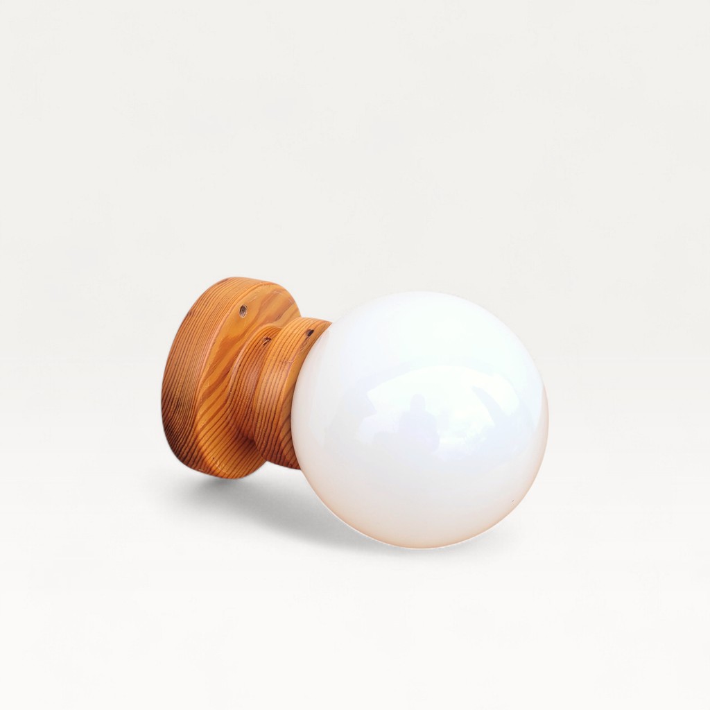 Lampe boule applique en pin 80s révisée 06