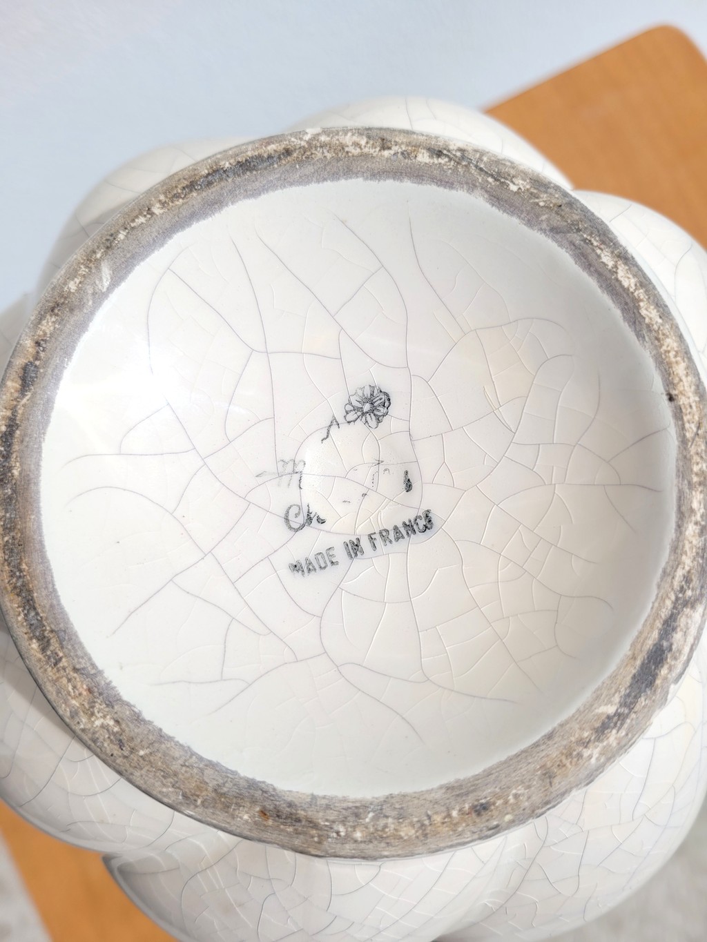 Vase vintage en céramique craquelée Faïencerie de Charolles 07