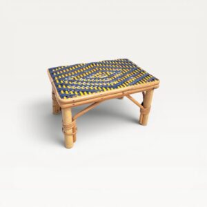 Petite tablette d’appoint en rotin jaune et bleu marine 06