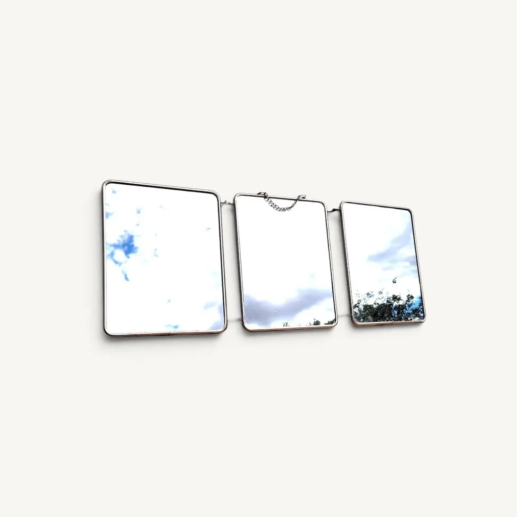 Miroir de barbier triptyque vintage blanc 01