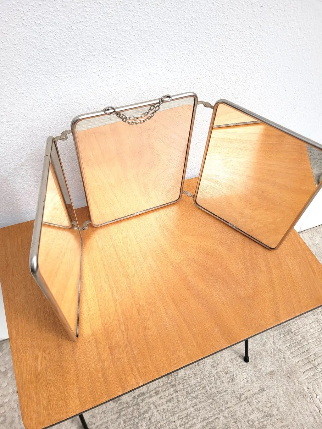 Miroir de barbier triptyque vintage blanc 05